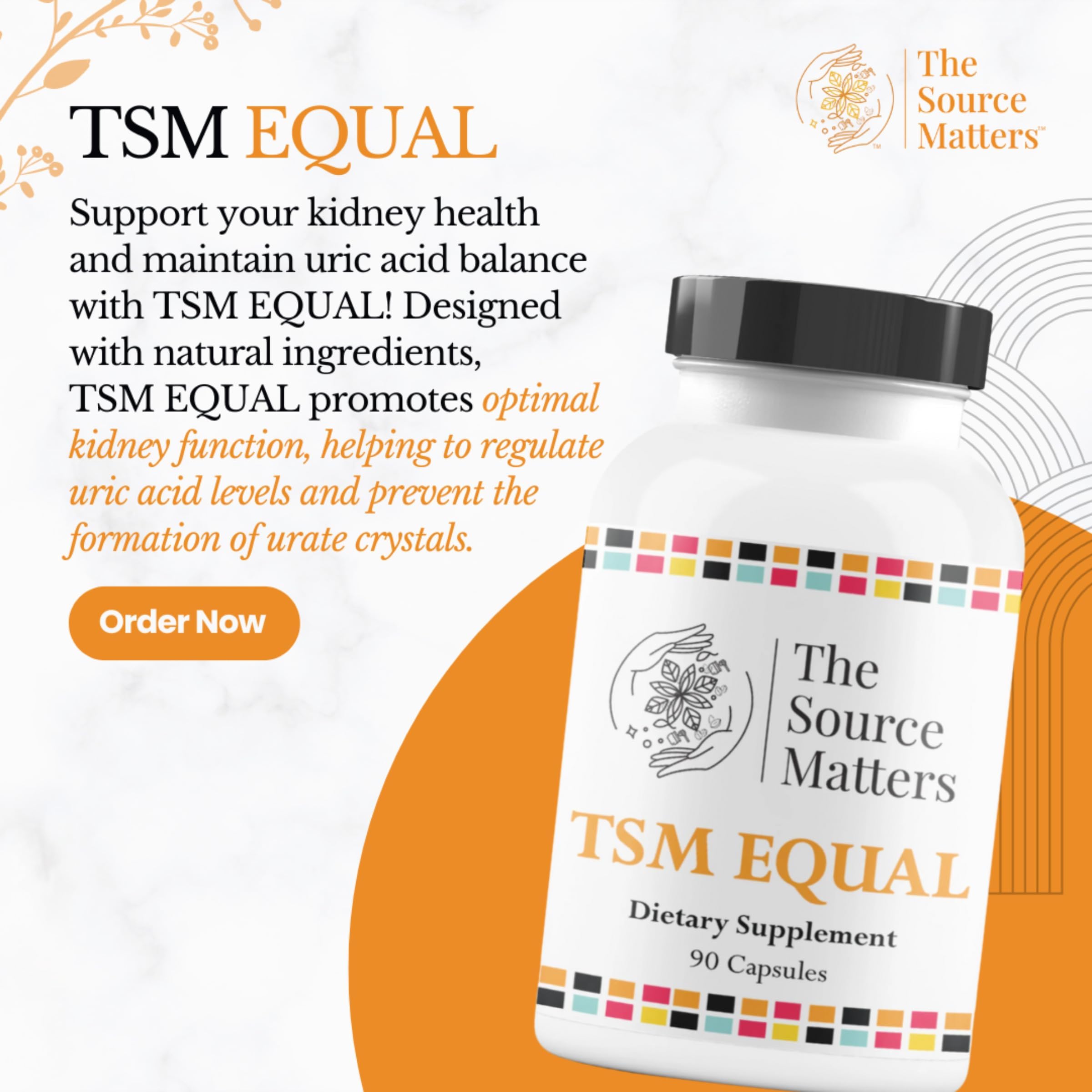 The Source Matters Equal uric acid tart cherry image suggesting kidney-friendly lifestyle support.