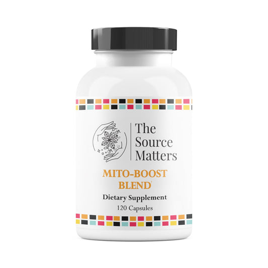 The Source Matters Mito-Boost bottle front for daily energy support
