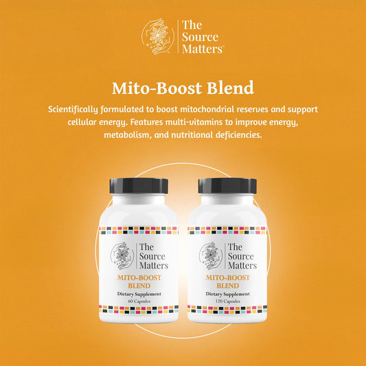 The Source Matters Mito-Boost capsules dispensing in a dosing tray