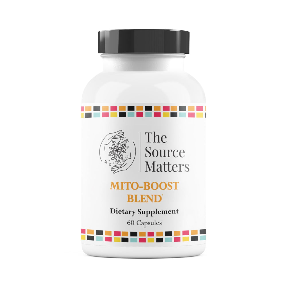 The Source Matters Mito-Boost energy capsule supports daily vitality.