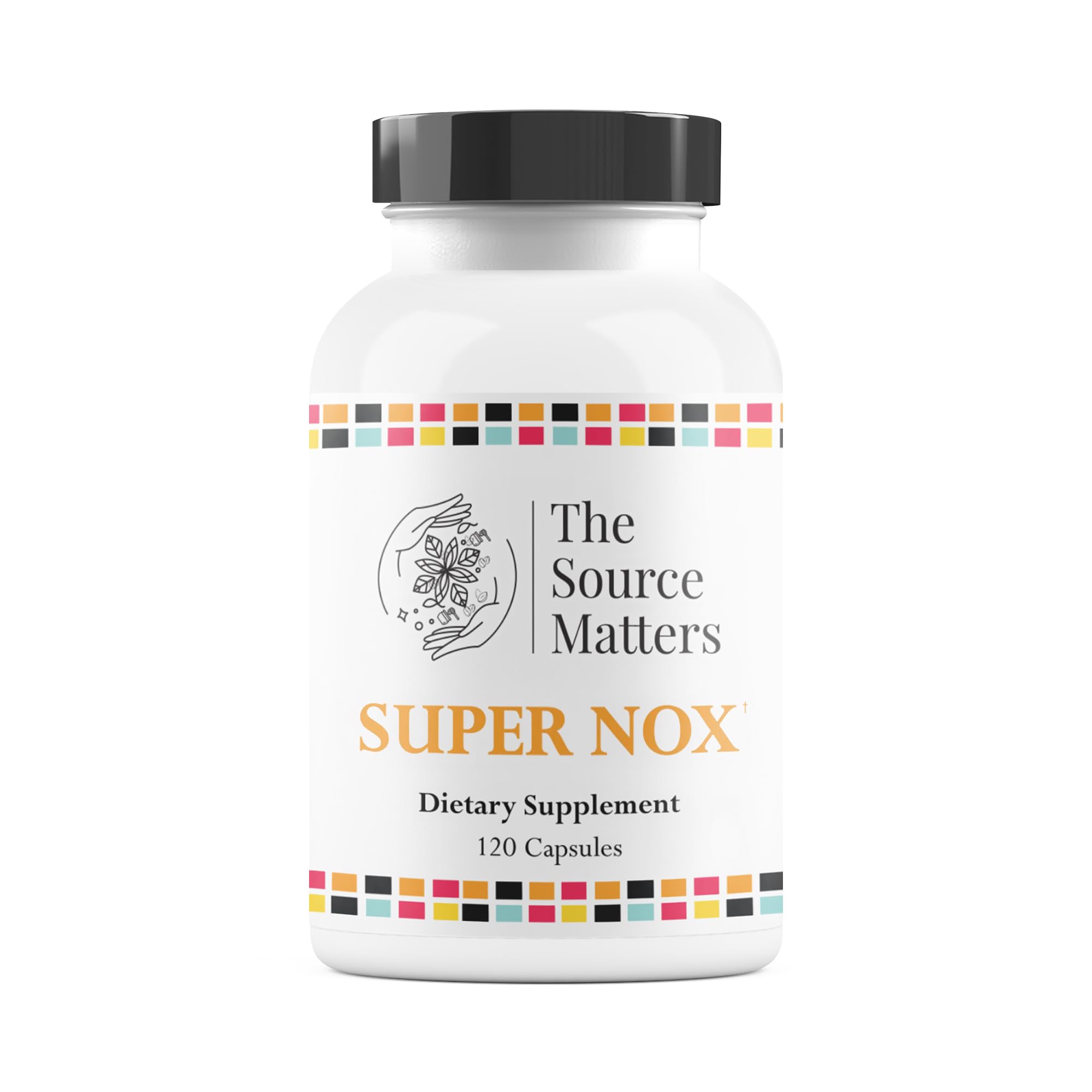 The Source Matters SUPER NOX bottle front for daily circulation support.