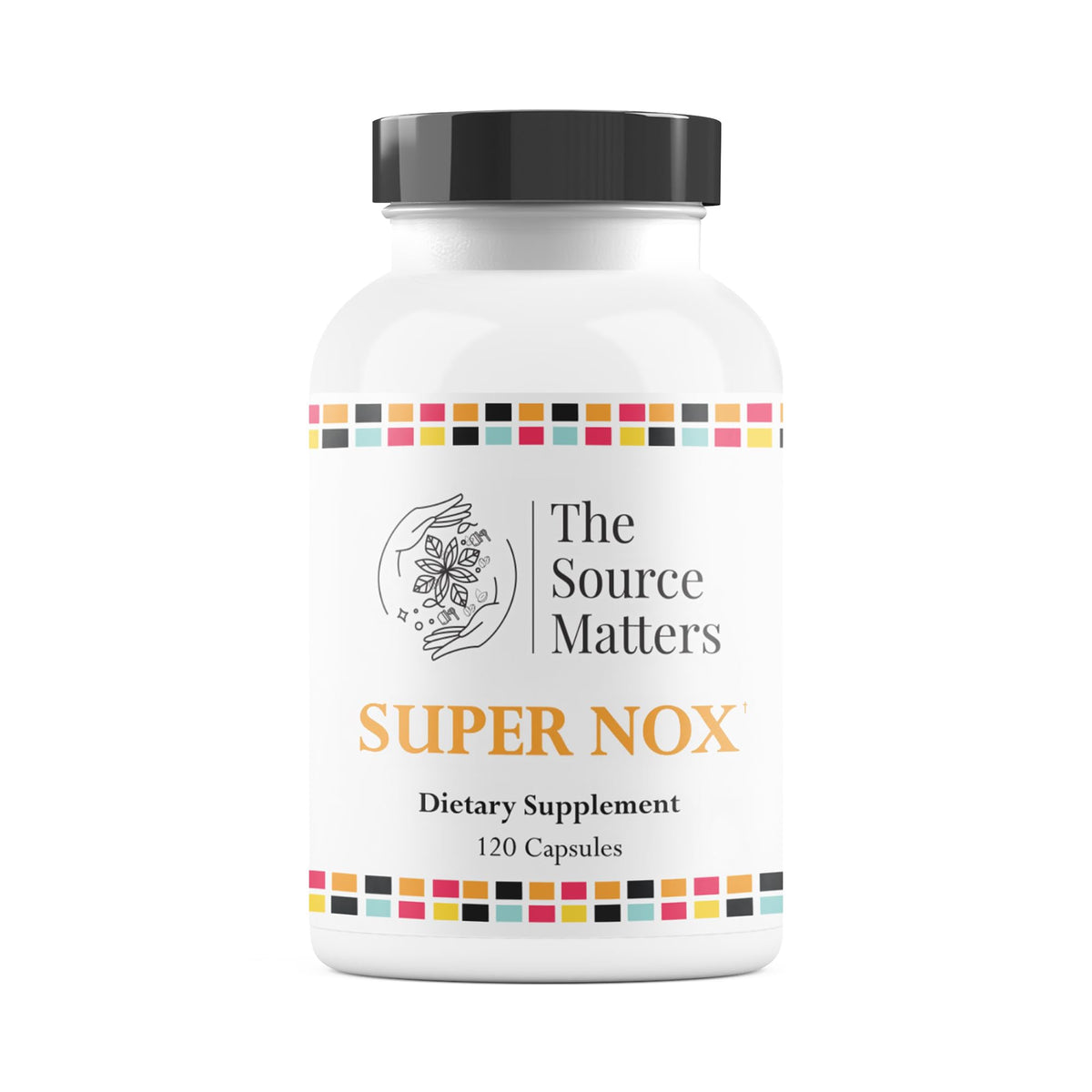 The Source Matters SUPER NOX bottle front for daily circulation support.