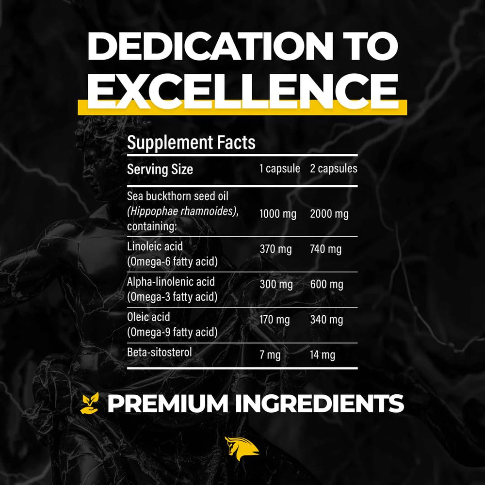 Immortal Sea Buckthorn Capsules packaging highlighting premium ingredients for modern health.