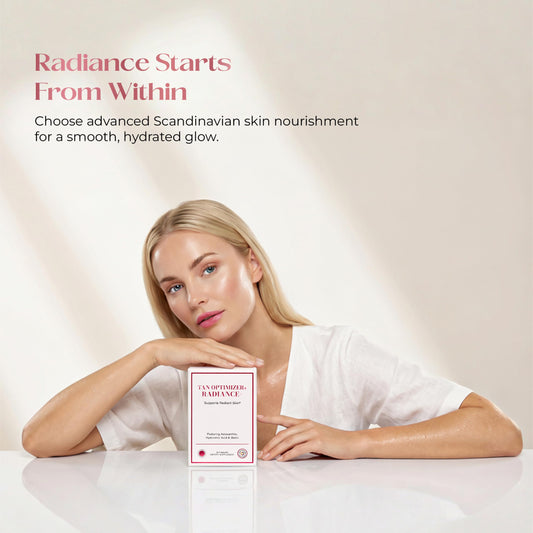 The Swedish Diet Tan Optimizer Radiance+ capsules support daily use for firmer, more supple skin.