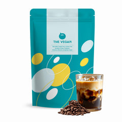 THE VEGAN coffee protein powder tub for a creamy latte boost
