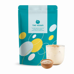 THE VEGAN packaging for oat-milk protein powder showcases dairy-free nutrition.