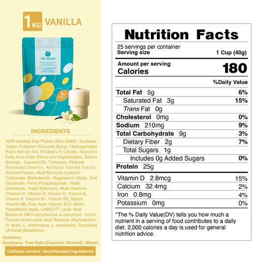 THE VEGAN vanilla protein powder mixes into coffee for a creamy, high-protein latte