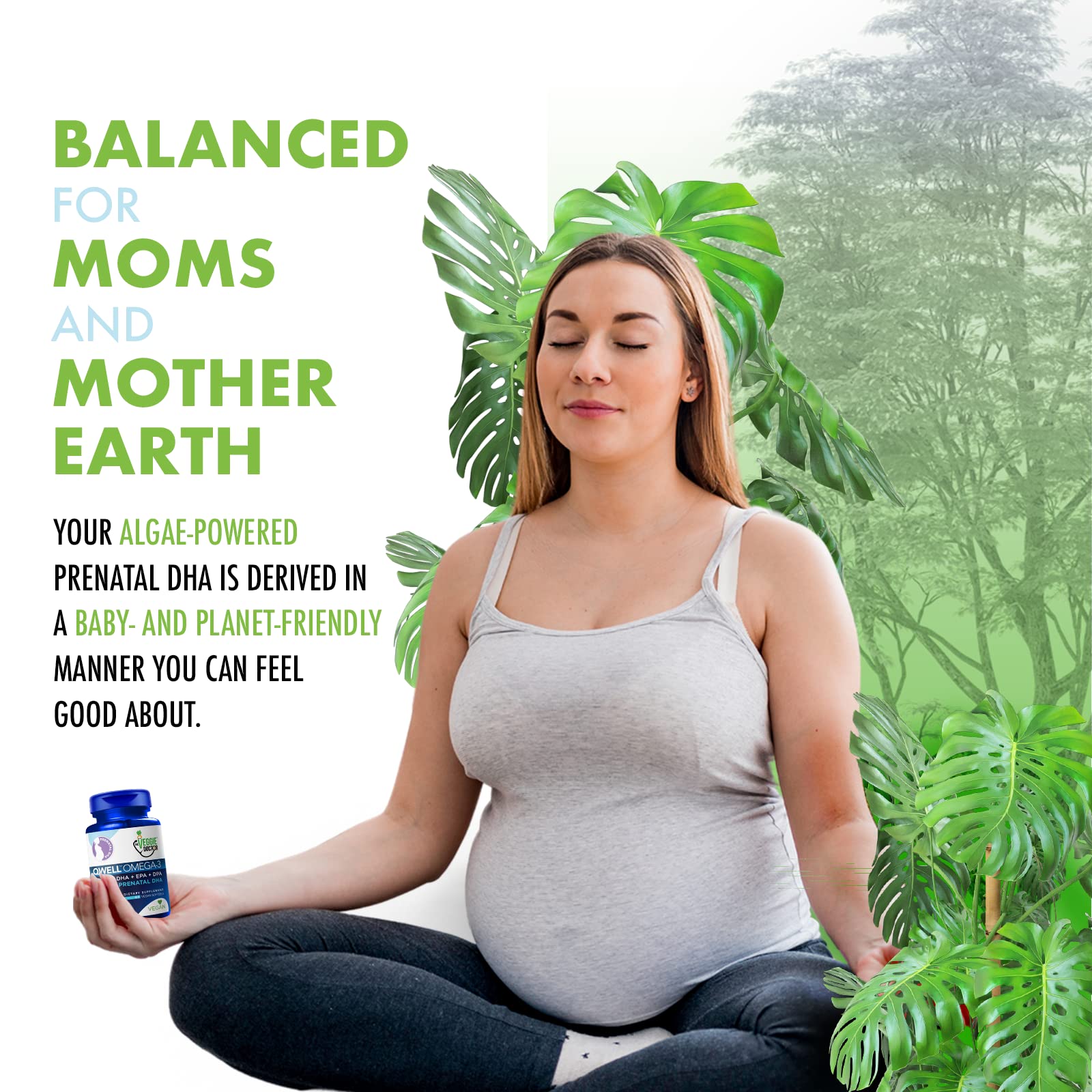 The Veggie Doctor carrageenan-free badge signaling a gentle, plant-based DHA experience.