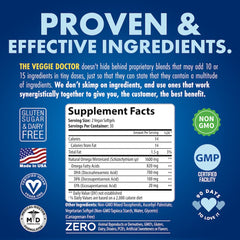 The Veggie Doctor softgels close-up highlighting flavorless, easy-to-digest prenatal DHA for sensitive stomachs.