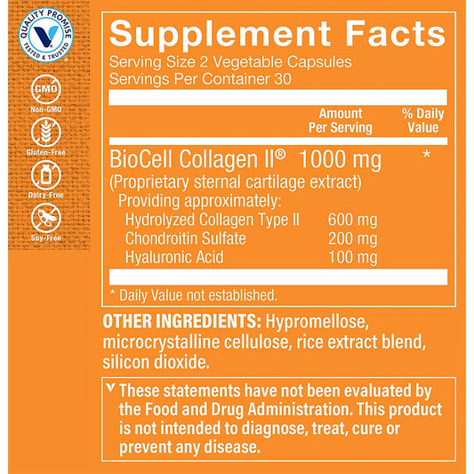 The Vitamin Shoppe Collagen Type II capsules close-up promotes skin elasticity potential.