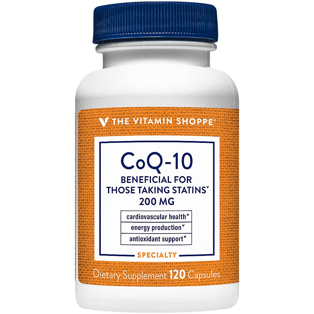 The Vitamin Shoppe CoQ-10 200mg bottle front view for daily heart support.
