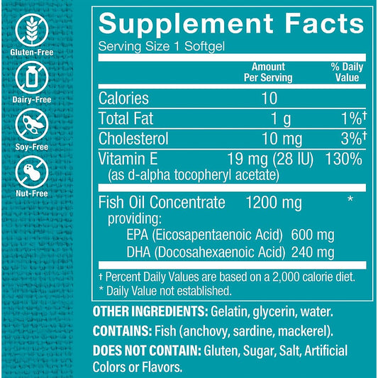 The Vitamin Shoppe Omega 3 bottle pouring for daily heart and brain support