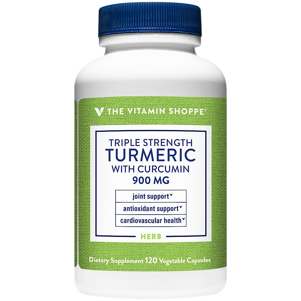 The Vitamin Shoppe triple-strength turmeric bottle cap shows easy daily joint support