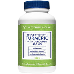 The Vitamin Shoppe triple-strength turmeric bottle cap shows easy daily joint support