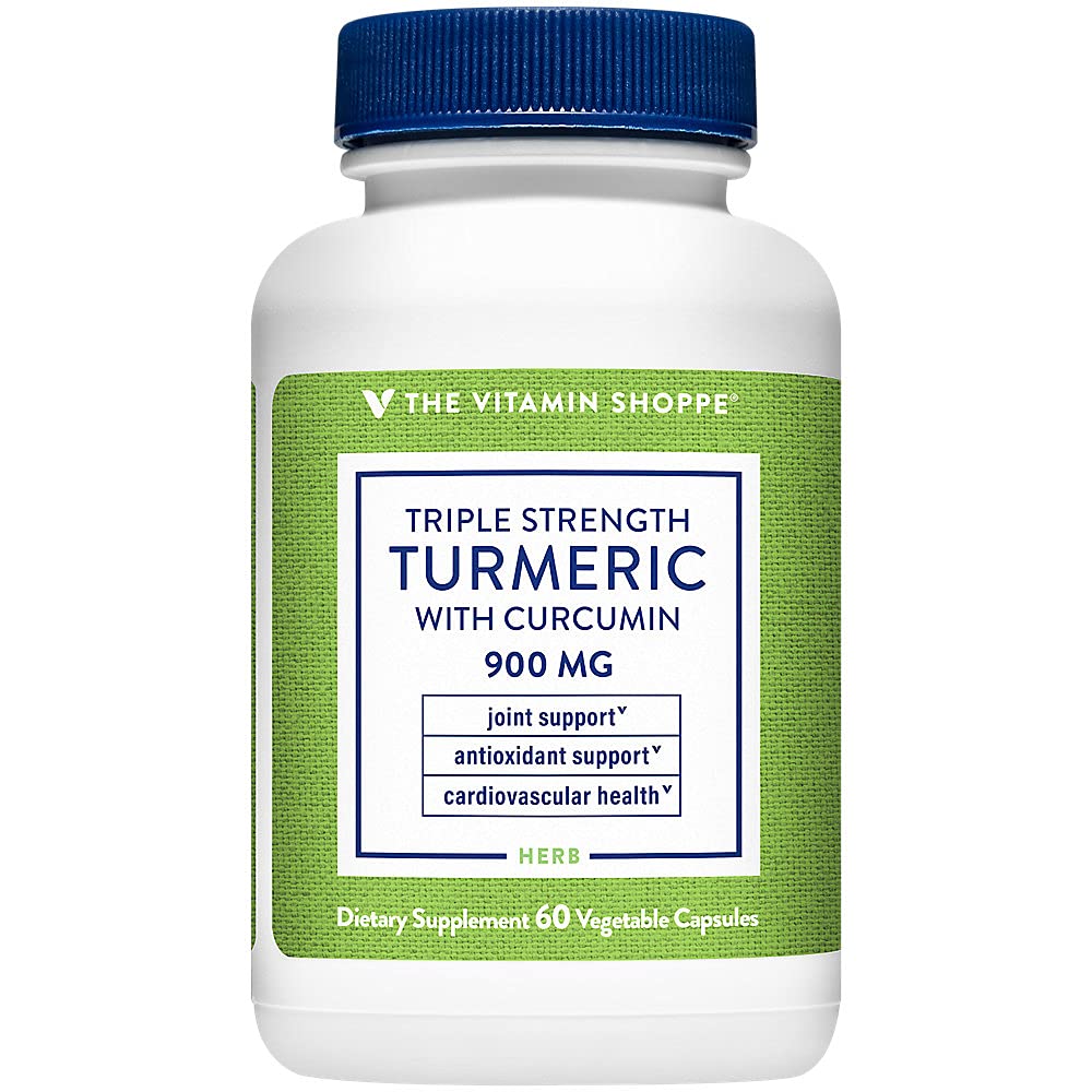 The Vitamin Shoppe Turmeric Curcumin 900MG bottle for daily wellness routines.