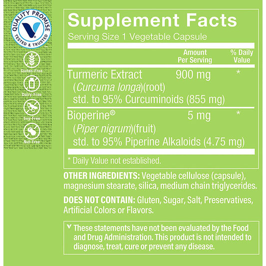 The Vitamin Shoppe Turmeric Curcumin 900MG capsules ready to take for daily support.