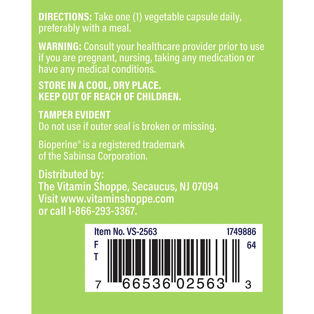 The Vitamin Shoppe Turmeric Curcumin 900MG label close-up highlighting curcuminoids for potency.