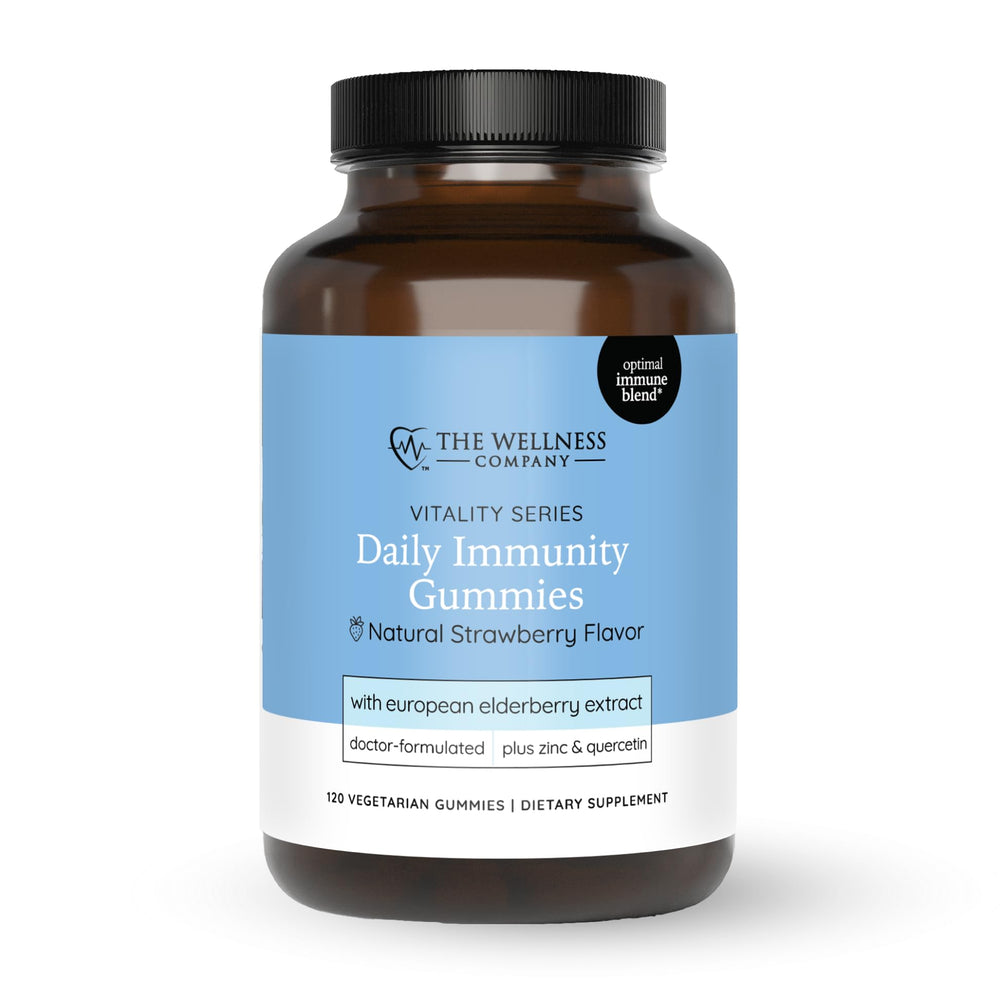 The Wellness Company Daily Immunity Gummies bottle front, a convenient immune support option.