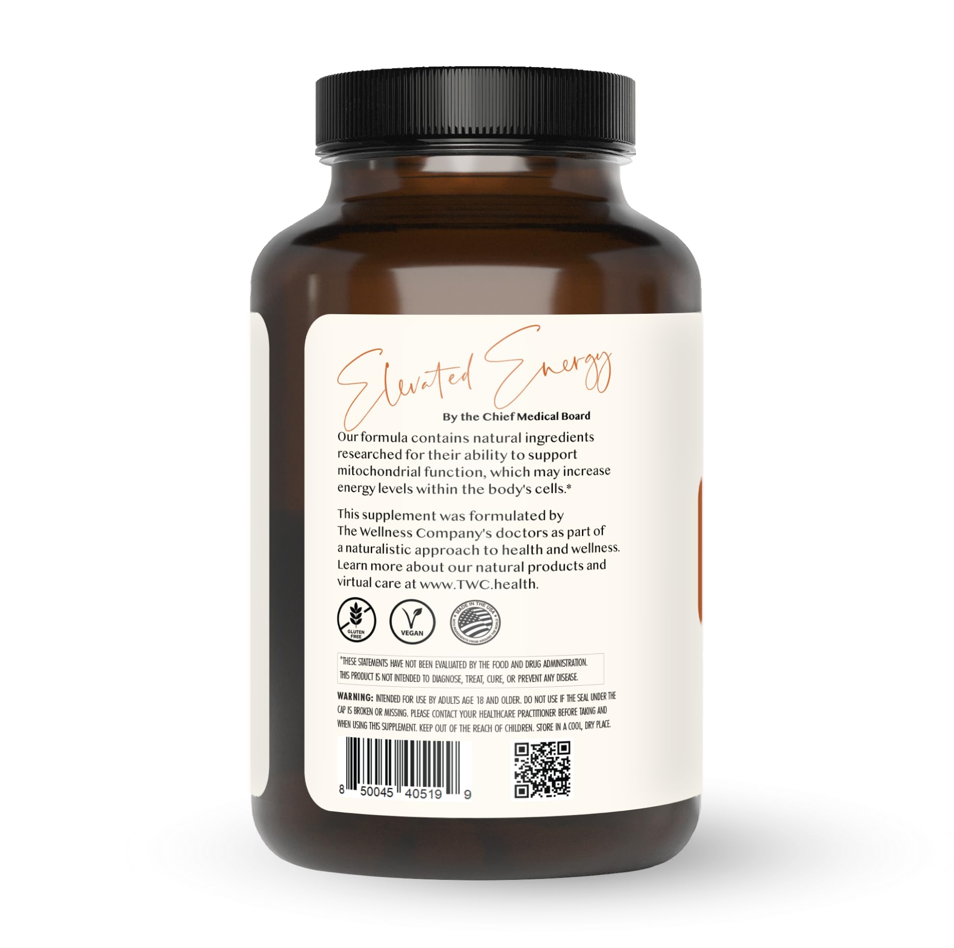 Elevated Energy capsules close-up for a steady daily dose and mitochondrial support.