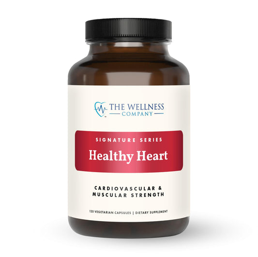 The Wellness Company Healthy Heart bottle with capsules for cardiovascular support.