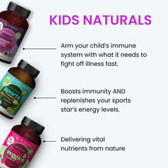 The Wellness Company Kids Naturals gummies packaging-label image highlights gluten-free, non-GMO, NSF-certified quality.