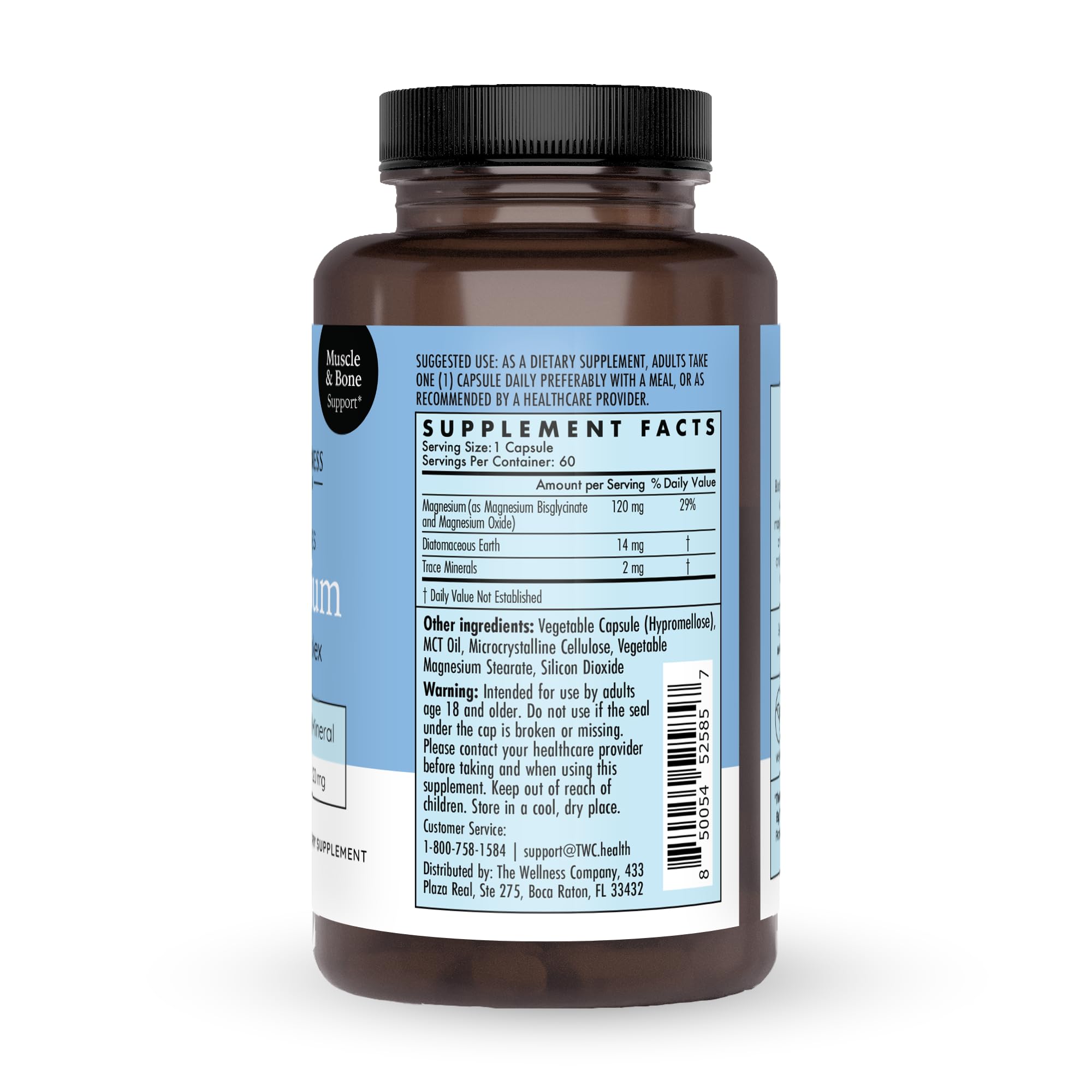 The Wellness Company magnesium glycinate citrate bottle pour shows easy daily use.