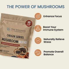 Lions mane ingredient highlight in The Wellness Company Mushroom Blend for focus and mental sharpness.