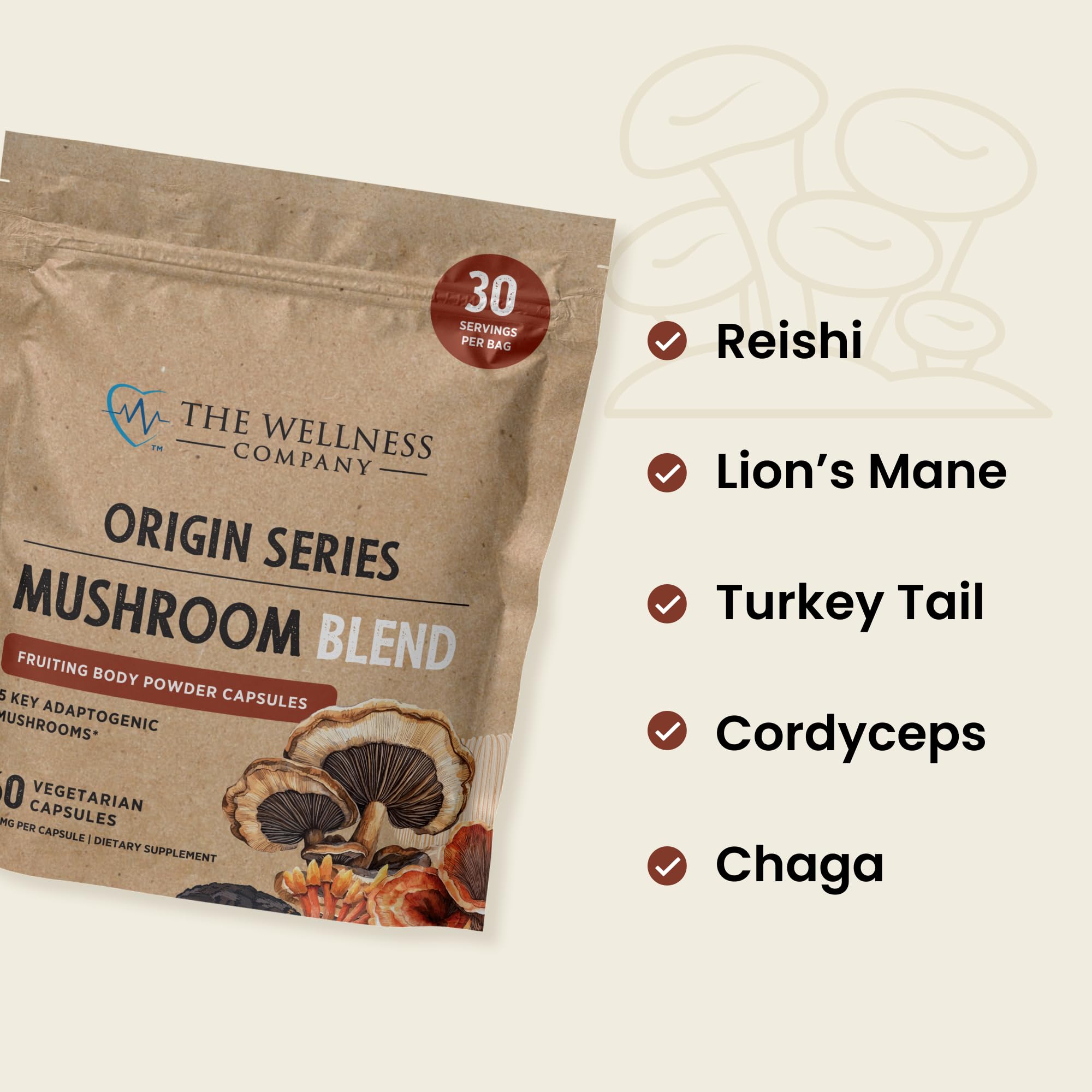 Reishi ingredient highlight in The Wellness Company Mushroom Blend for calm focus.