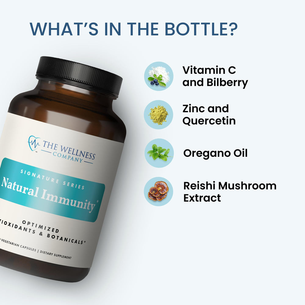 The Wellness Company Reishi mushroom capsules illustrating natural wellness support.