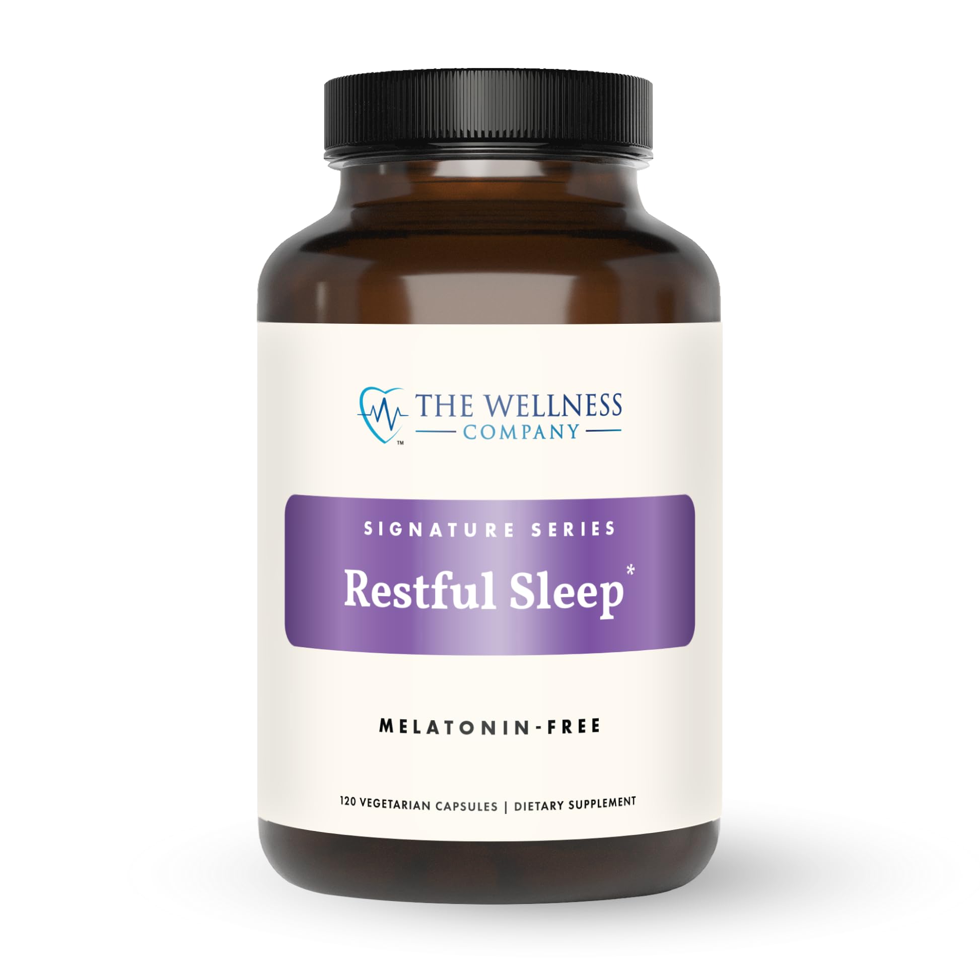 The Wellness Company Restful Sleep bottle, non-habit forming sleep support for calm nights.