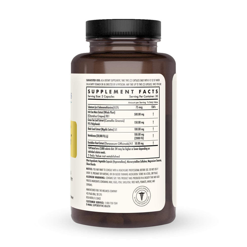 The Wellness Company Spike Support capsules being poured to show two-capsule dose