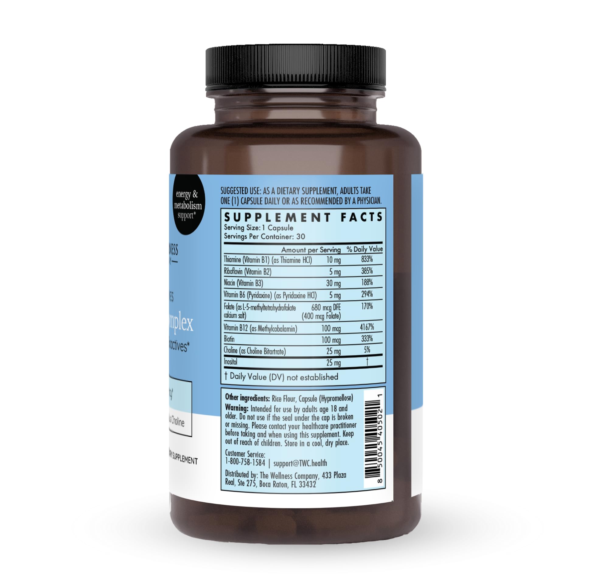 Pouring The Wellness Company Vitamin B Complex bottle demonstrates easy dosing for daily routines
