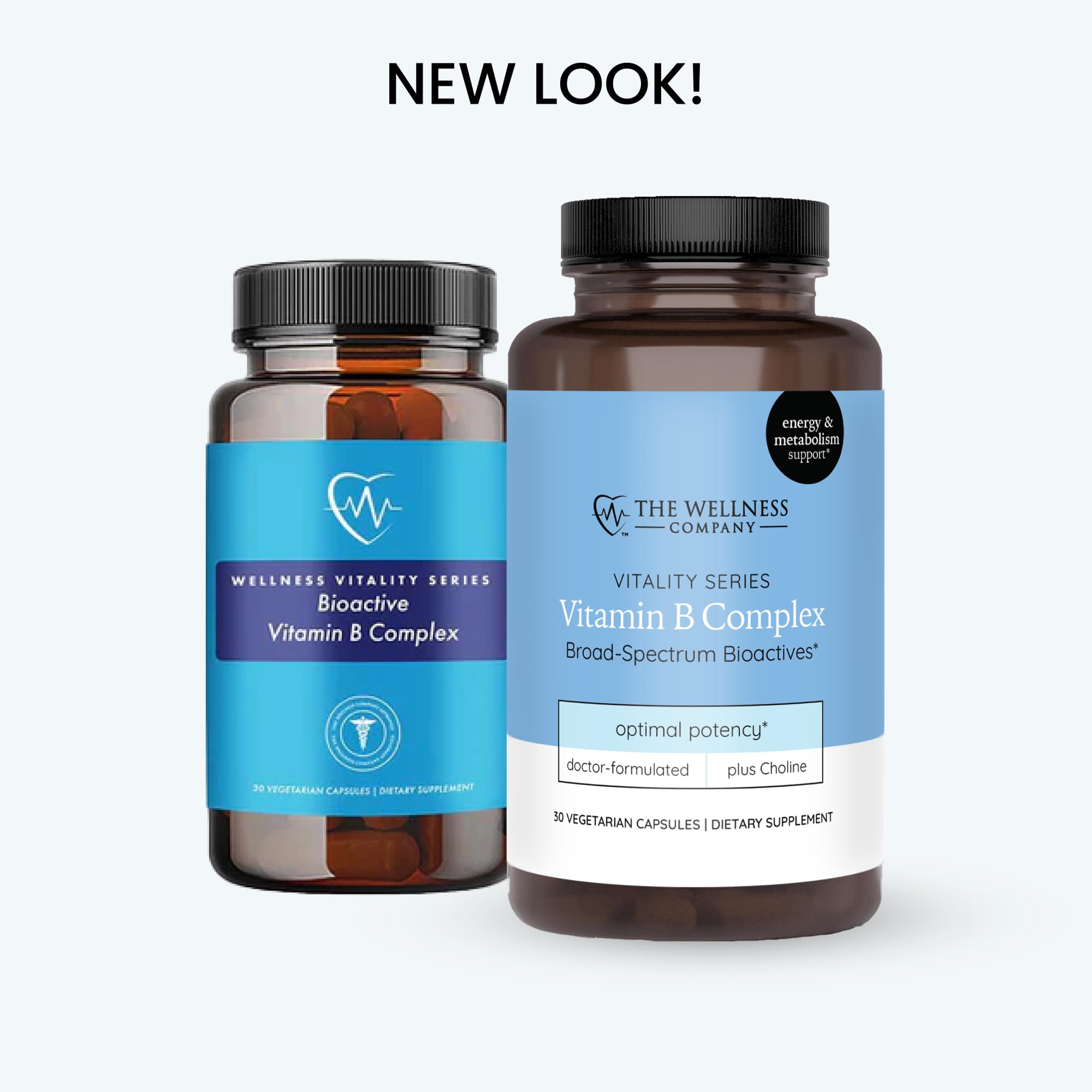 Close-up of The Wellness Company Vitamin B Complex ingredients and capsules highlights the methylated blend