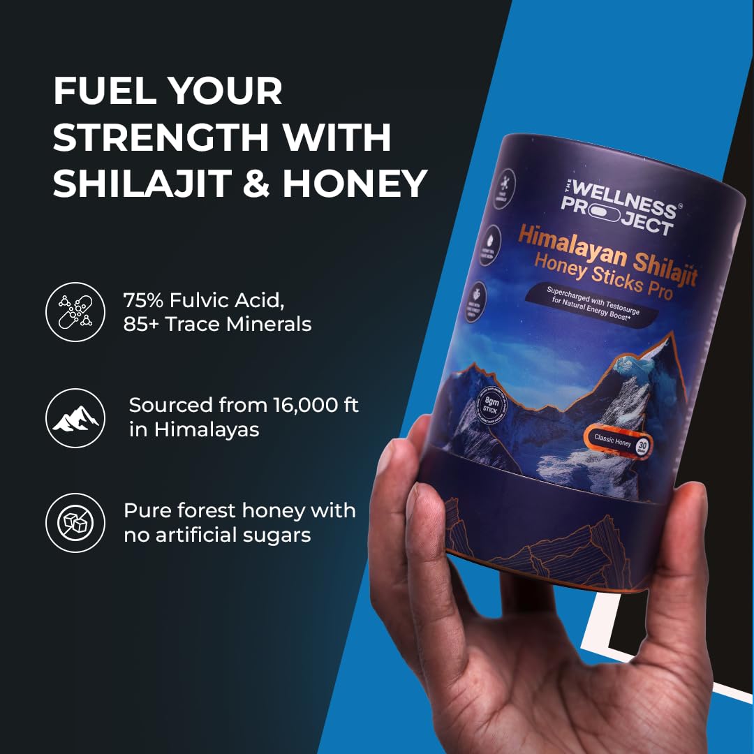 The Wellness Project Himalayan Shilajit Honey Sticks Pro ingredients montage with minerals