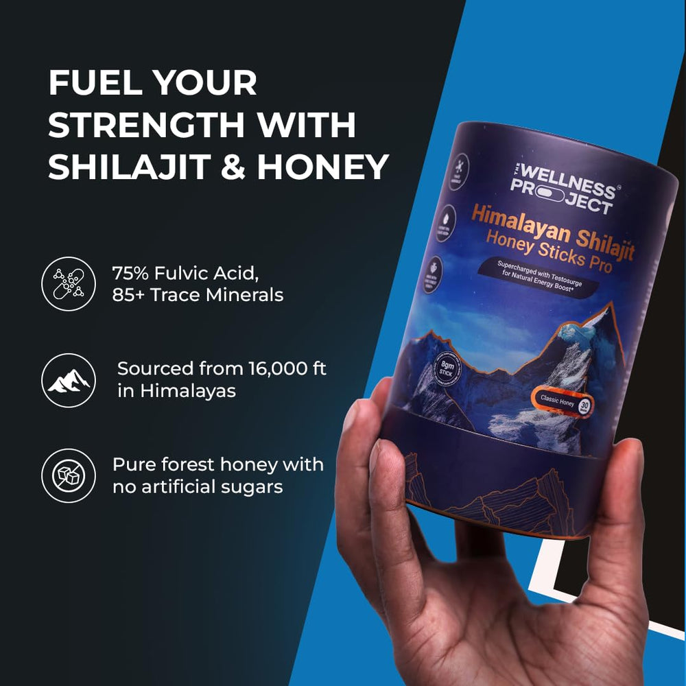The Wellness Project Himalayan Shilajit Honey Sticks Pro ingredients montage with minerals