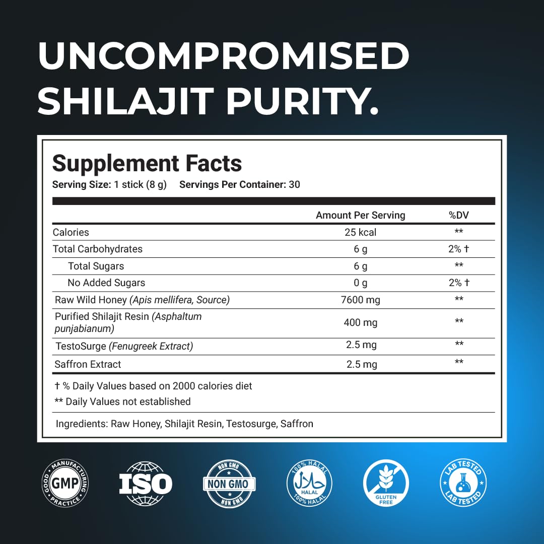 The Wellness Project Himalayan Shilajit Honey Sticks Pro tear-open stick for mess-free on-the-go energy