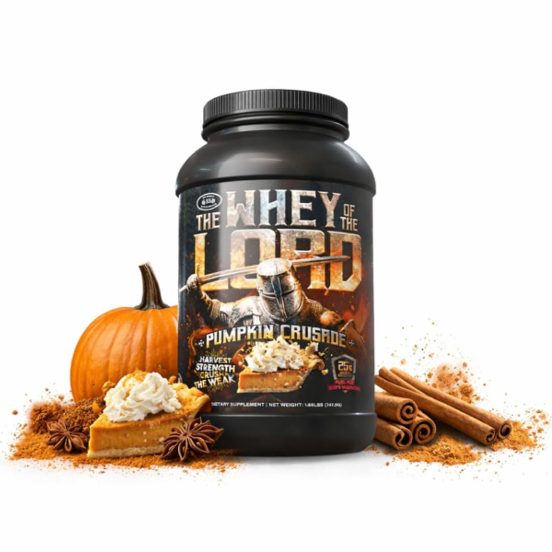 The Whey of The Lord Crusade pumpkin bottle showcases premium isolate blend for lean muscle support.