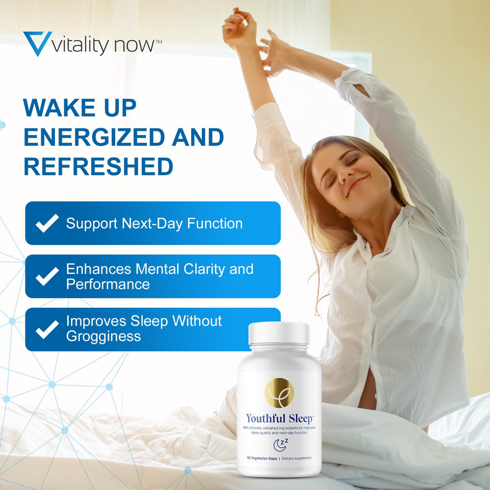 Close-up of Youthful Sleep capsules illustrating small, easy-to-swallow pills.