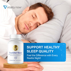 Close-up of The Youthful Company Youthful Sleep label emphasizing natural sleep support.