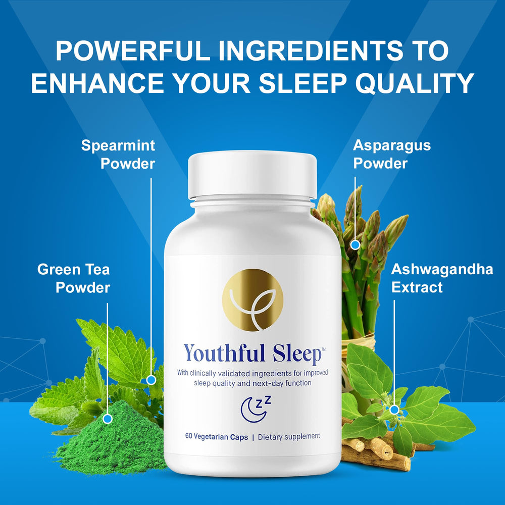 Packaging open reveals easy access to Youthful Sleep capsules.