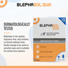 THEA PHARMA Blephasol Duo 100-pads-pack demonstrates ready-to-use pads.