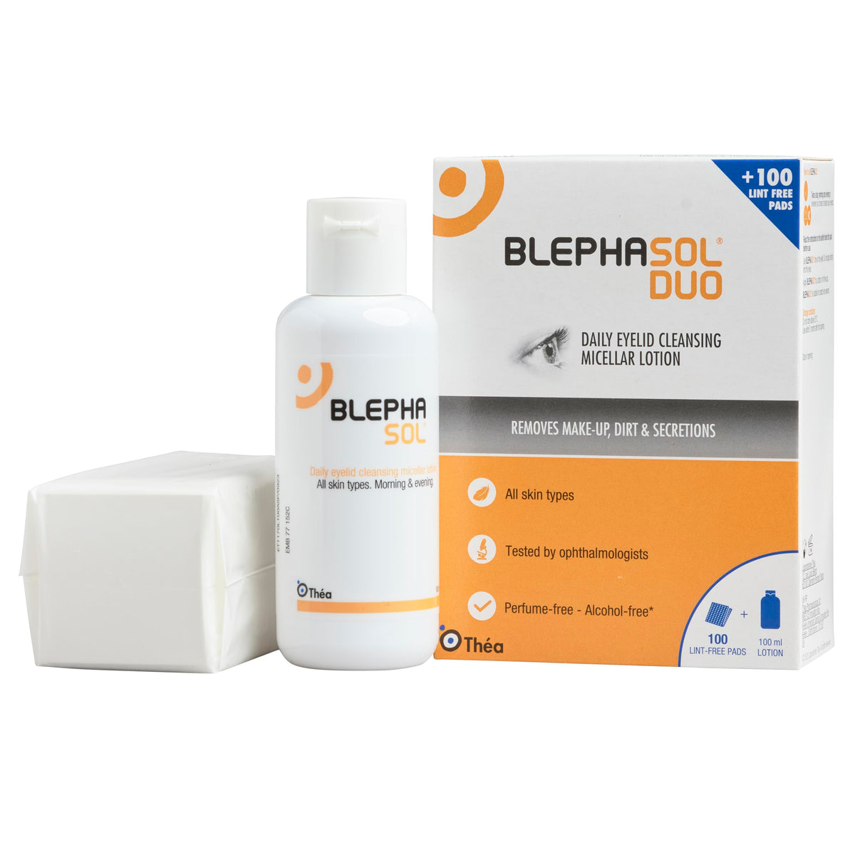 THEA PHARMA Blephasol Duo bottle-dispense for simple daily eyelid cleansing.
