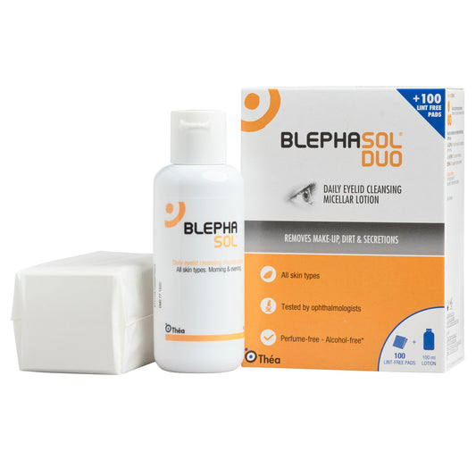 THEA PHARMA Blephasol Duo bottle-dispense for simple daily eyelid cleansing.
