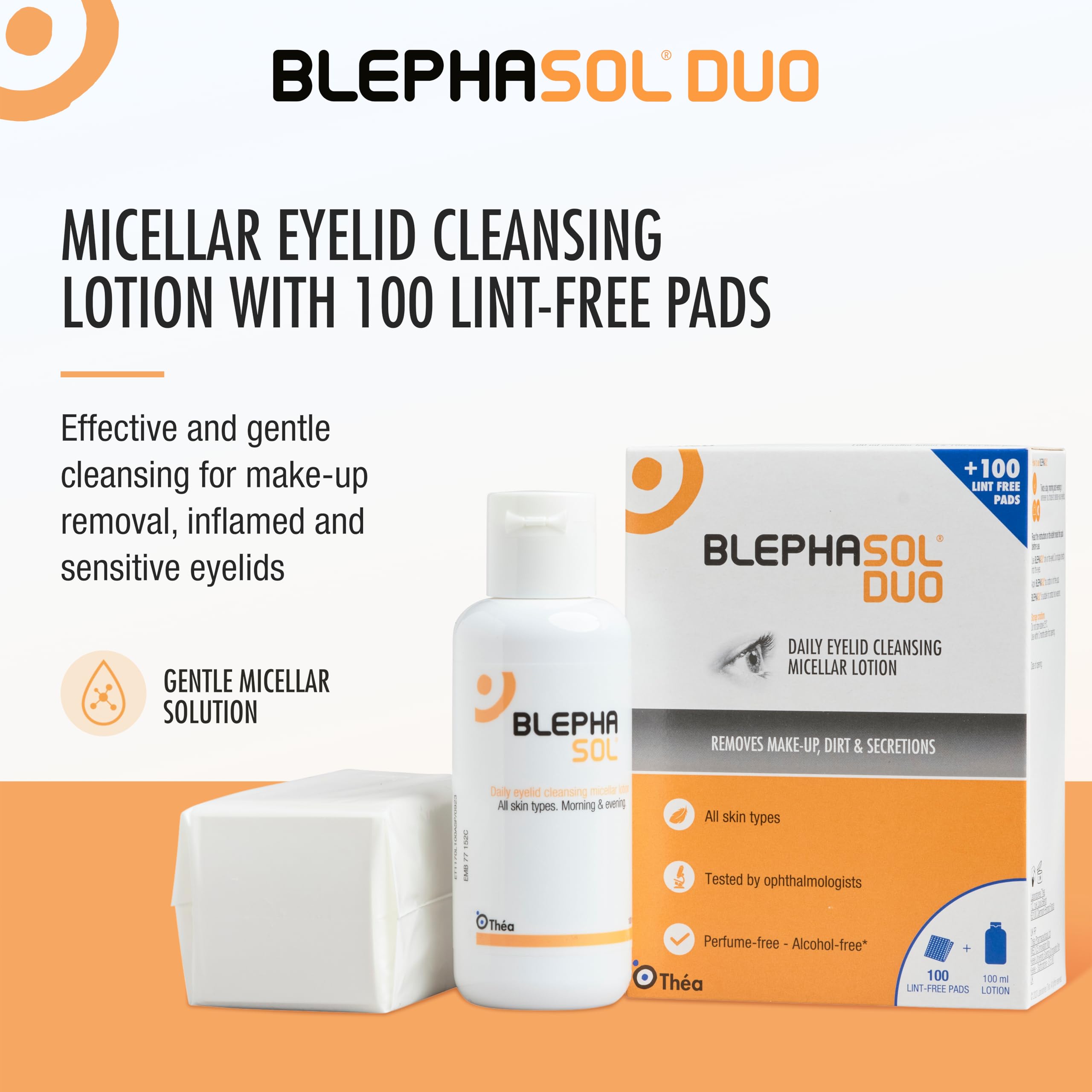 Blephasol Duo lotion-application-closeup shows gentle cleansing for sensitive eyes.
