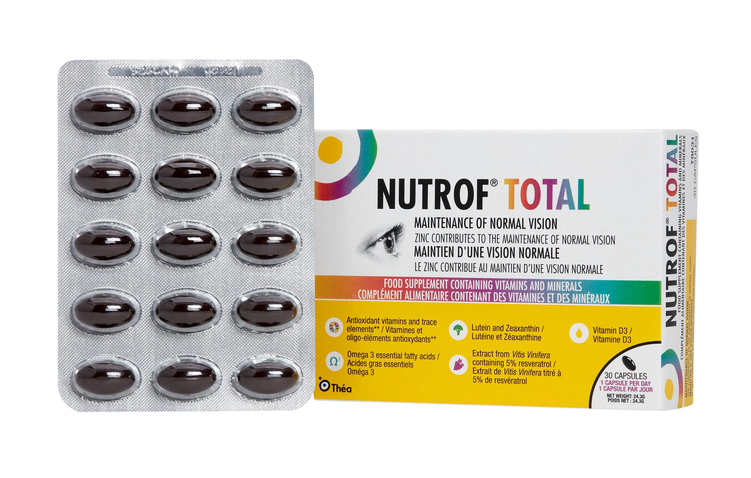 THEA PHARMA Nutrof Total bottle viewed for daily eye health support