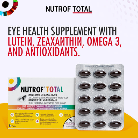 Nutrof Total capsules close-up showing soft-gel texture for eye nutrition