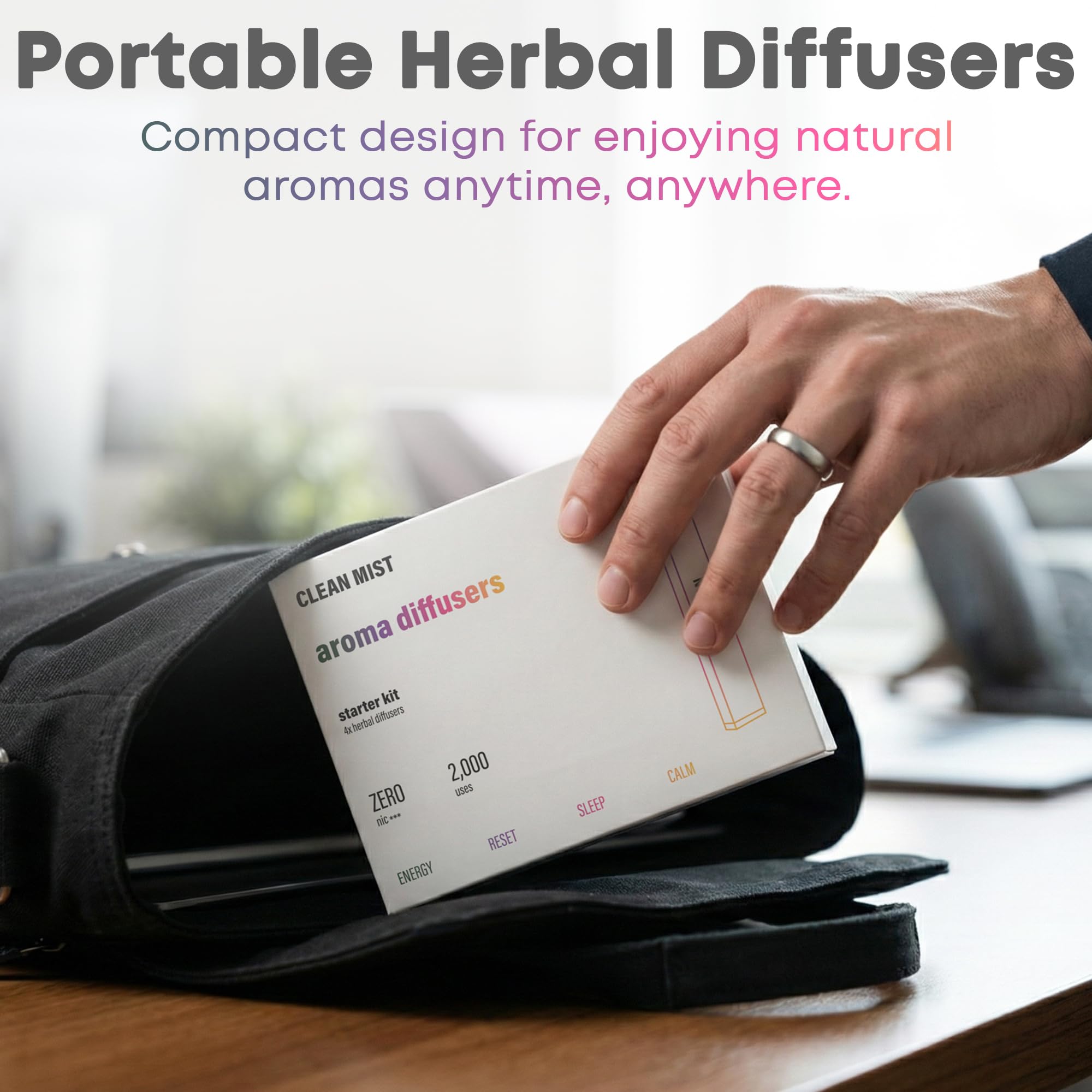 The Clean Mist 4-pack diffuser pen set, portable aromatherapy for home, work, and travel.