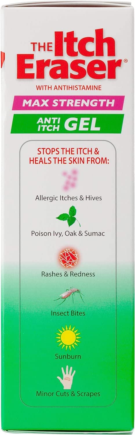 THEITCHERASER gel tube 2oz shows portable size for fast on-the-go relief.