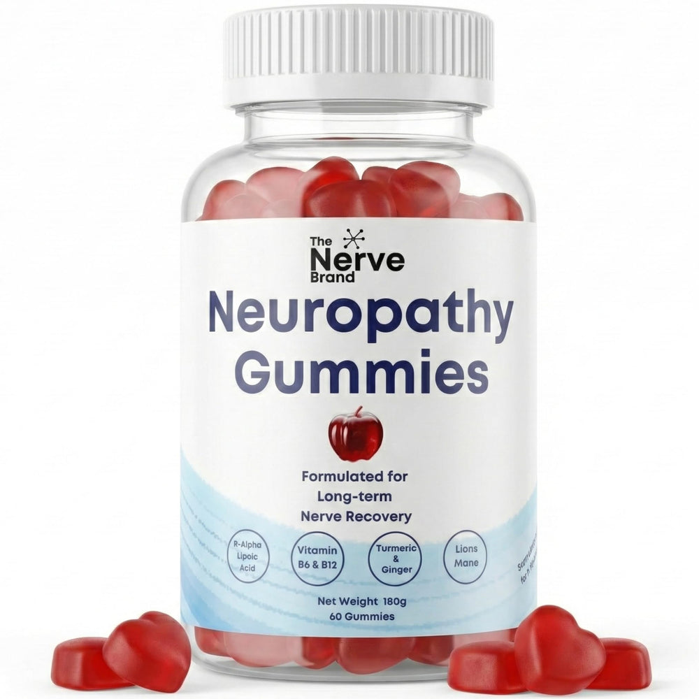 The Nerve Brand neuropathy gummies bottle for daily nerve support, sugar-free and easy to take.