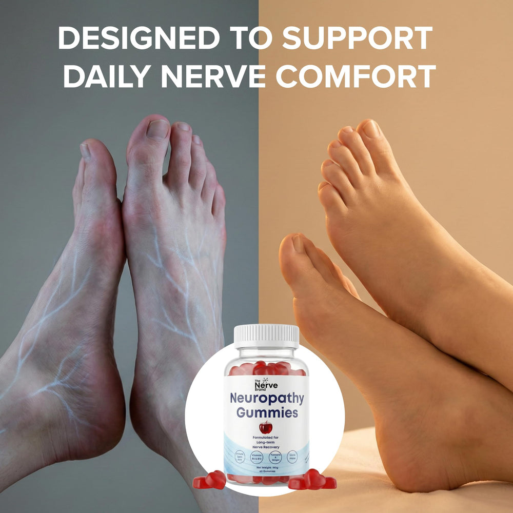 The Nerve Brand gummies pour showing texture, a tasty daily nerve health option.